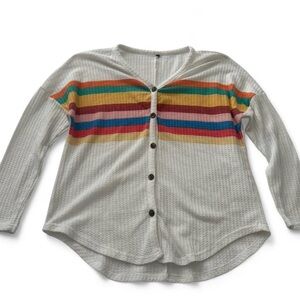 Rainbow Stripe Button Front Cardigan Sweater Cream Multicolor | Size: Small